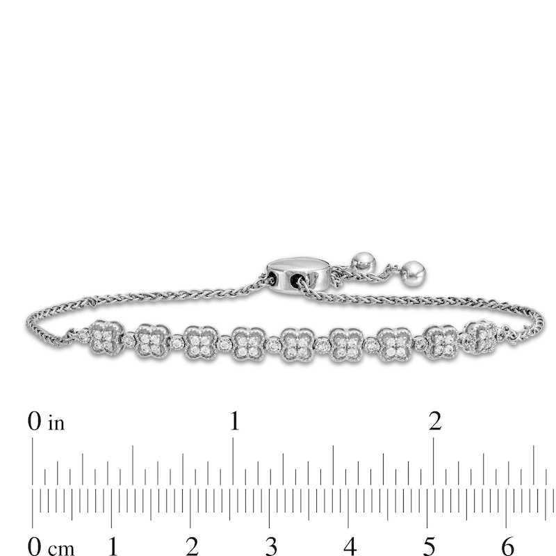 Main Image 3 of 1/3 CT. T.W. Diamond Alternating Clover Bolo Bracelet in Sterling Silver - 9"