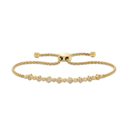 1/4 CT. T.W. Diamond Alternating Clover Bolo Bracelet in Sterling Silver with 10K Gold Plate - 9"