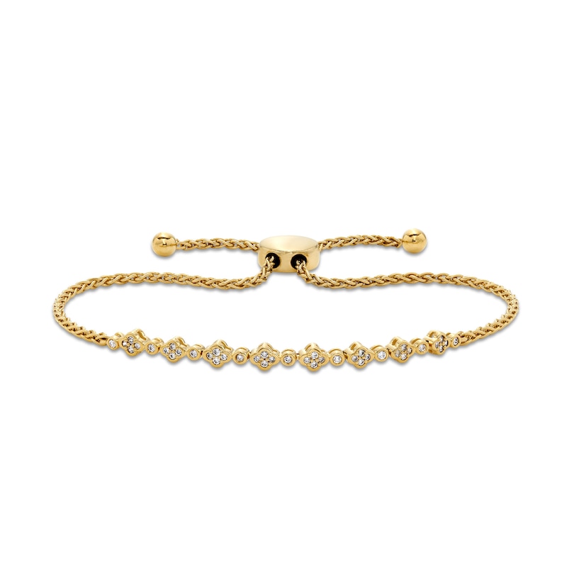 Main Image 1 of 1/4 CT. T.W. Diamond Alternating Clover Bolo Bracelet in Sterling Silver with 10K Gold Plate - 9"