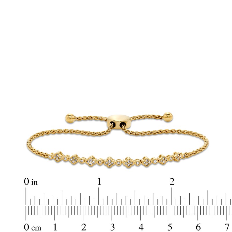 Main Image 3 of 1/4 CT. T.W. Diamond Alternating Clover Bolo Bracelet in Sterling Silver with 10K Gold Plate - 9"