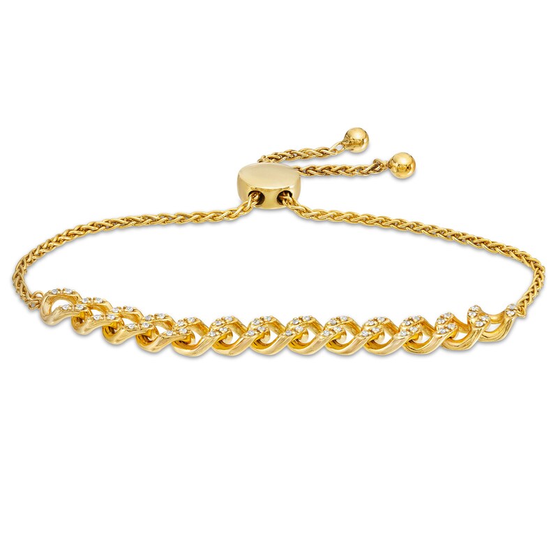 Main Image 1 of 1/4 CT. T.W. Diamond Cuban Curb Link Bolo Bracelet in Sterling Silver with 10K Gold Plate - 9.5"