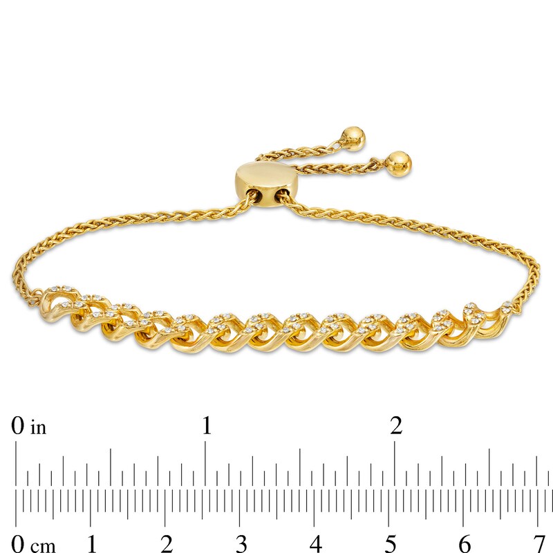 Main Image 3 of 1/4 CT. T.W. Diamond Cuban Curb Link Bolo Bracelet in Sterling Silver with 10K Gold Plate - 9.5"