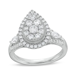 1 CT. T.W. Multi-Diamond Pear Frame Engagement Ring in 14K White Gold
