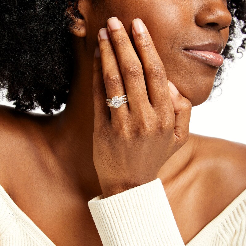 Main Image 2 of 1 CT. T.W. Multi-Diamond Stepped Shank Engagement Ring in 14K Gold