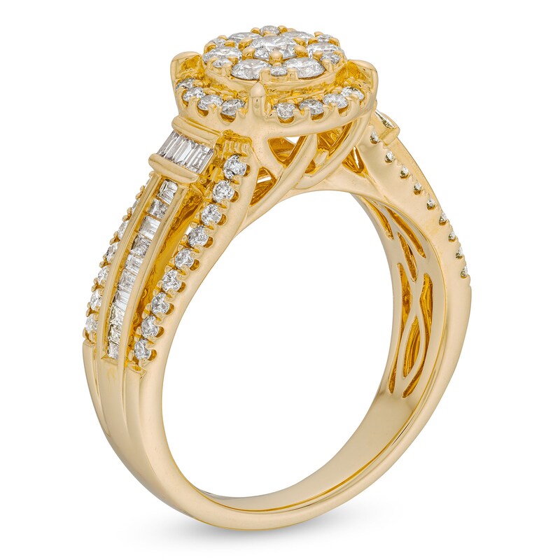 Main Image 3 of 1 CT. T.W. Multi-Diamond Stepped Shank Engagement Ring in 14K Gold