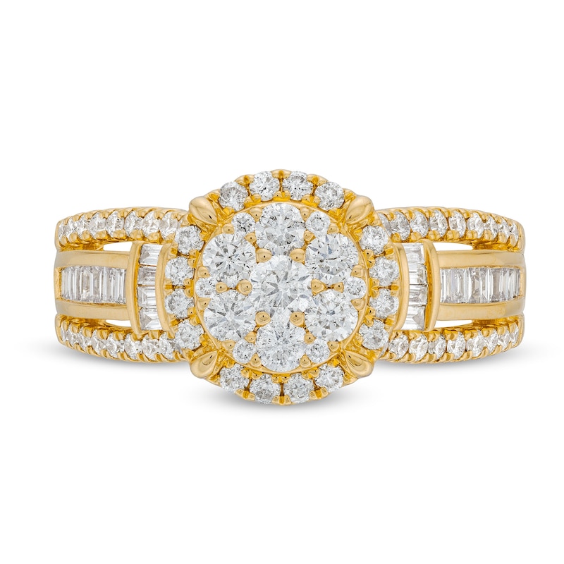 Main Image 4 of 1 CT. T.W. Multi-Diamond Stepped Shank Engagement Ring in 14K Gold
