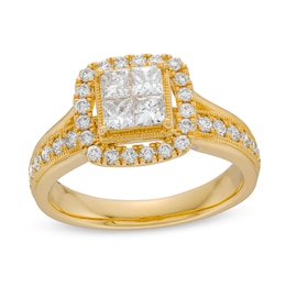 1 CT. T.W. Princess-Cut Diamond Quad Halo Engagement Ring in 14K Gold