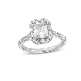 2 CT. T.W. Certified Emerald-Cut Lab-Grown Diamond Frame Engagement Ring in 14K White Gold (F/VS2)