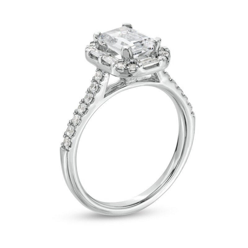 Main Image 3 of 2 CT. T.W. Certified Emerald-Cut Lab-Grown Diamond Frame Engagement Ring in 14K White Gold (F/VS2)