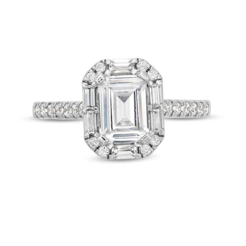 Main Image 4 of 2 CT. T.W. Certified Emerald-Cut Lab-Grown Diamond Frame Engagement Ring in 14K White Gold (F/VS2)