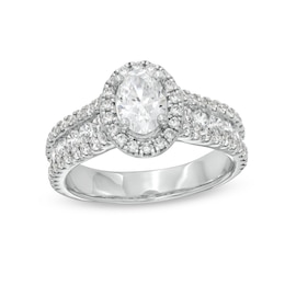 1-3/4 CT. T.W. Certified Oval Lab-Grown Diamond Frame Triple Row Engagement Ring in 14K White Gold (F/VS2)