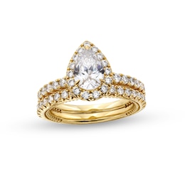 2 CT. T.W. Certified Pear-Shaped Lab-Created Diamond Frame Bridal Set in 14K Gold (F/VS2)