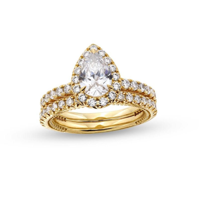 Main Image 1 of 2 CT. T.W. Certified Pear-Shaped Lab-Grown Diamond Frame Bridal Set in 14K Gold (F/VS2)