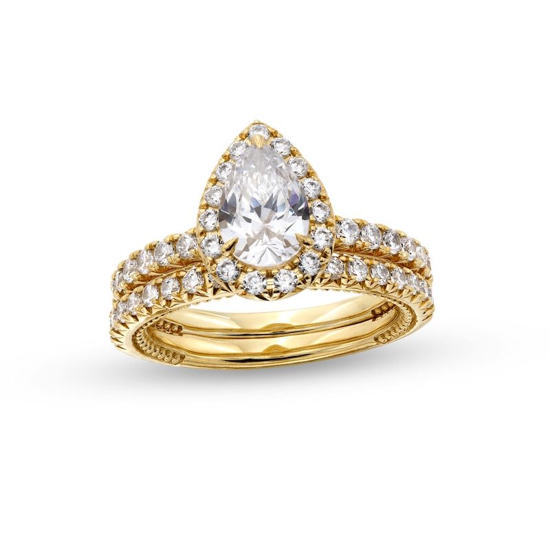 2 CT. T.W. Certified Pear-Shaped Lab-Created Diamond Frame Bridal Set in 14K Gold (F/VS2)