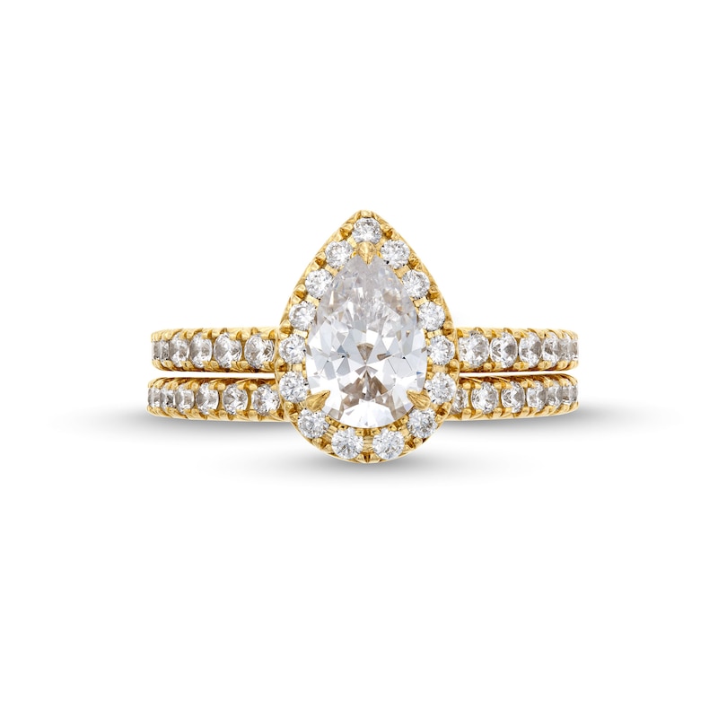 Main Image 4 of 2 CT. T.W. Certified Pear-Shaped Lab-Grown Diamond Frame Bridal Set in 14K Gold (F/VS2)