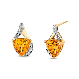 8.0mm Trillion-Cut Citrine and 1/8 CT. T.W. Diamond Drop Earrings in 14K Gold