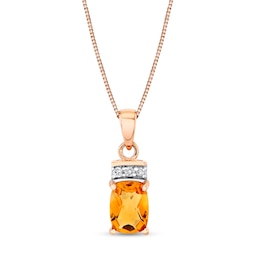 Elongated Cushion-Cut Citrine and 1/20 CT. T.W. Diamond Collar Pendant in 14K Rose Gold