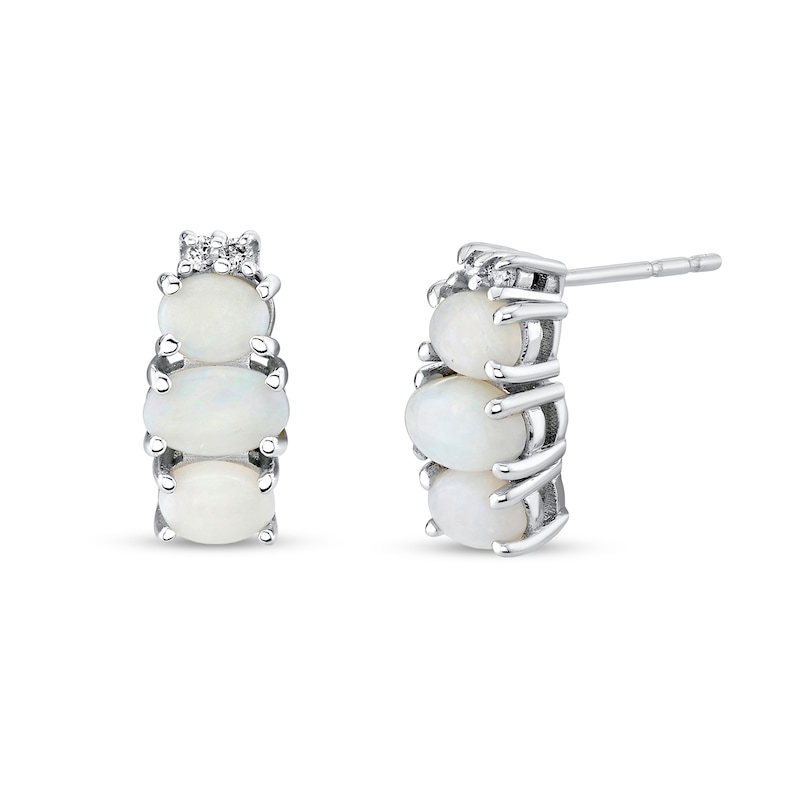 Main Image 1 of Oval Opal and Diamond Accent Stacked Trio Drop Earrings in 14K White Gold