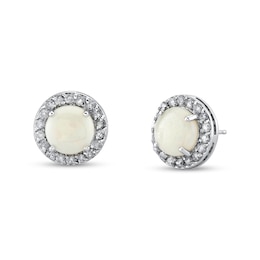 7.0mm Opal and 1/3 CT. T.W. Diamond Frame Stud Earrings in 14K White Gold