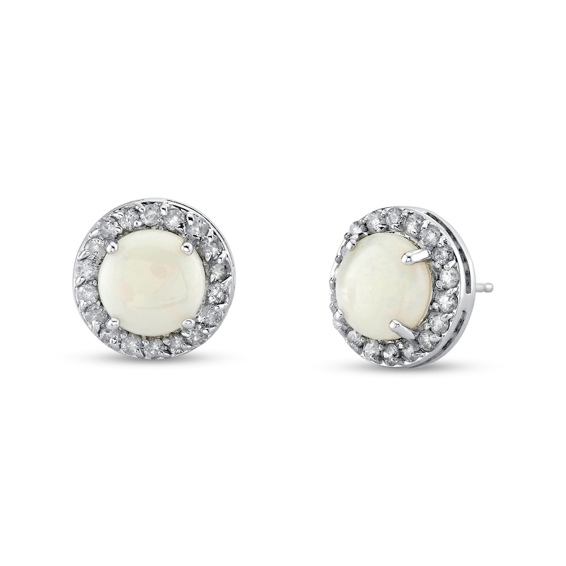 7.0mm Opal and 1/3 CT. T.W. Diamond Frame Stud Earrings in 14K White Gold