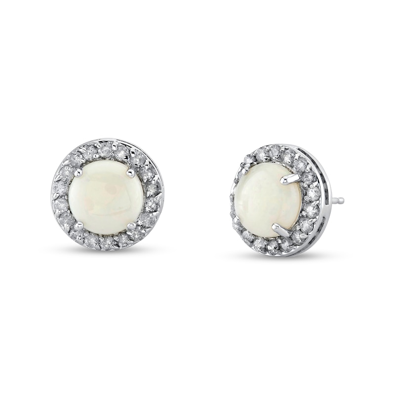 Main Image 1 of 7.0mm Opal and 1/3 CT. T.W. Diamond Frame Stud Earrings in 14K White Gold