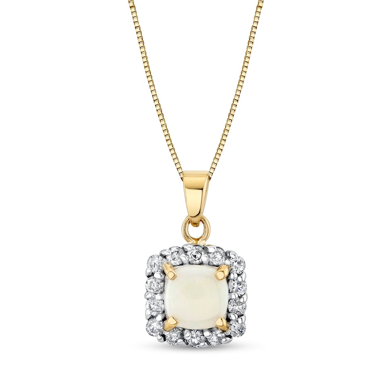 6.0mm Cushion-Cut Opal and 1/4 CT. T.W. Diamond Frame Pendant in 14K Gold