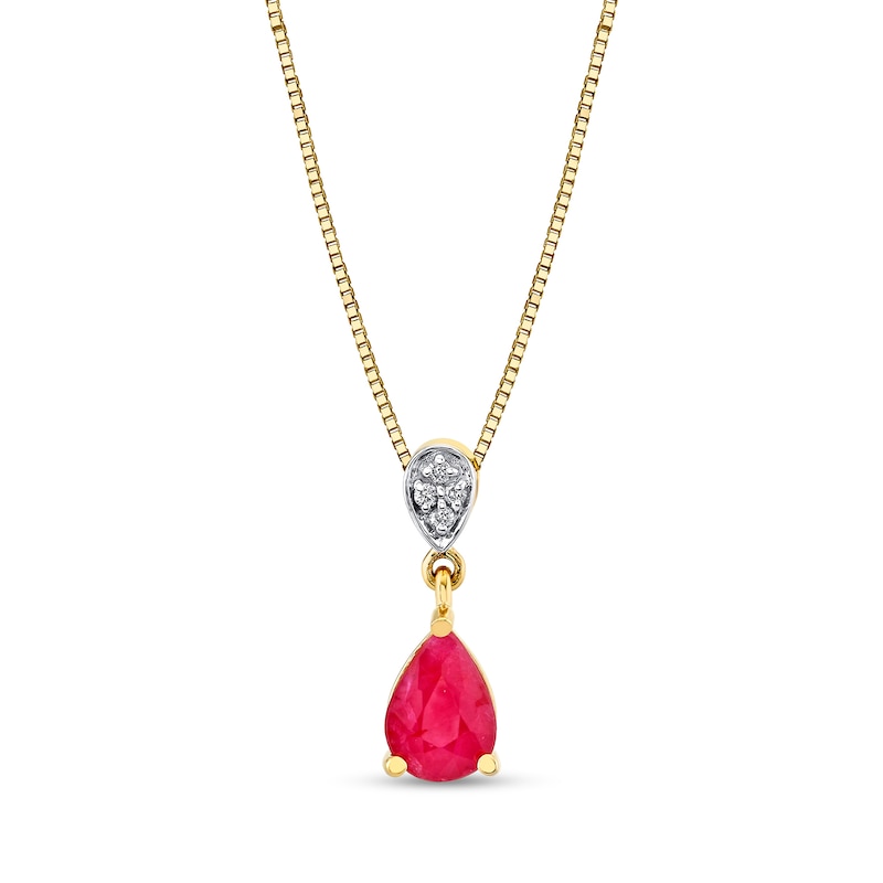 Pear-Shaped Ruby and Diamond Accent Drop Pendant in 14K Gold