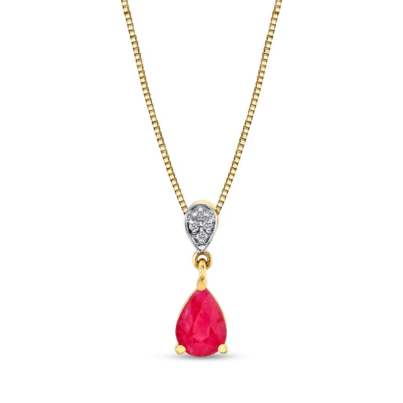Main Image 1 of Pear-Shaped Ruby and Diamond Accent Drop Pendant in 14K Gold