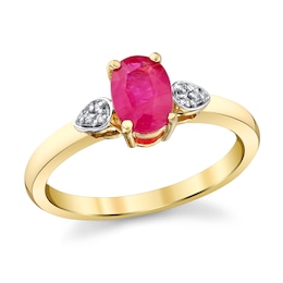 Oval Ruby and Diamond Accent Pear-Sides Ring in 10K Gold