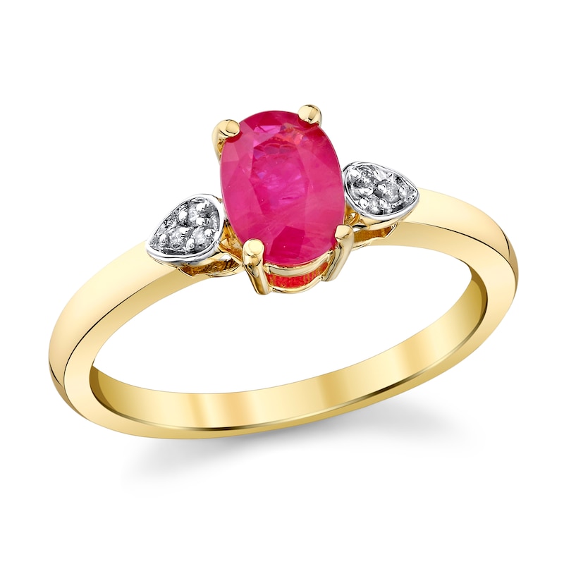 Main Image 1 of Oval Ruby and Diamond Accent Pear-Sides Ring in 10K Gold