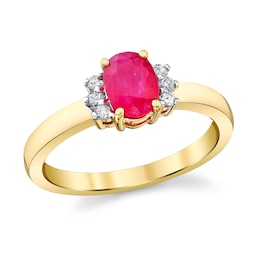 Oval Ruby and 1/10 CT. T.W. Diamond Trio Collar Ring in 14K Gold
