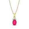 Thumbnail Image 1 of Oval Ruby and 1/20 CT. T.W. Diamond Tri-Top Pendant in 14K Gold