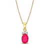 Thumbnail Image 0 of Oval Ruby and 1/20 CT. T.W. Diamond Tri-Top Pendant in 14K Gold