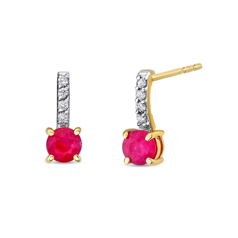Main Image 1 of Ruby and 1/20 CT. T.W. Diamond Drop Earrings in 14K Gold