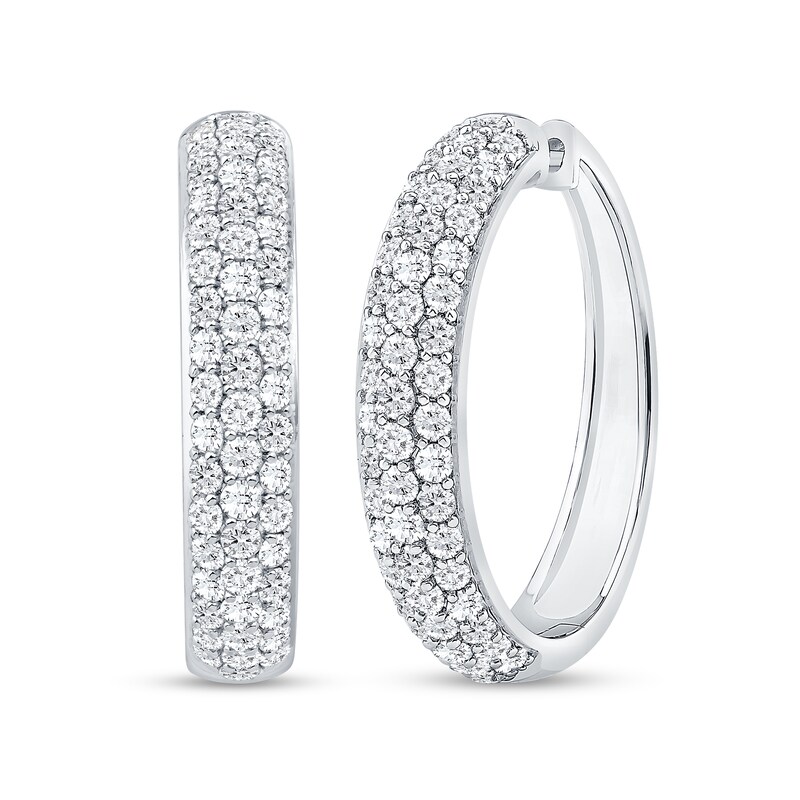 Main Image 2 of 2 CT. T.W. Diamond Triple Row Hoop Earrings in 14K White Gold