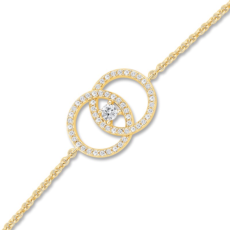 Main Image 1 of 1/3 CT. T.W. Diamond Intertwined Double Circle Bolo Bracelet in 10K Gold - 9"