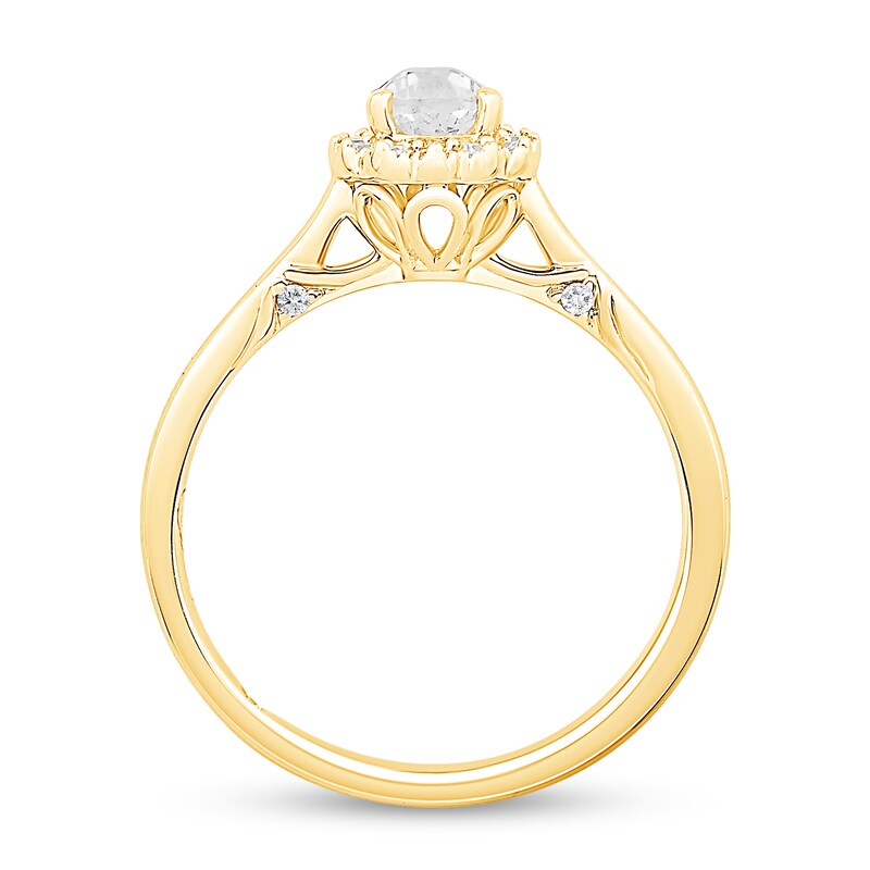 Main Image 2 of 5/8 CT. T.W. Pear Certified Scallop Frame Engagement Ring in 18K Gold (F/VS2)