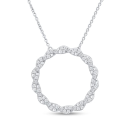 1/2 CT. T.W. Diamond Large Twist Circle Necklace in 10K White Gold - 19"