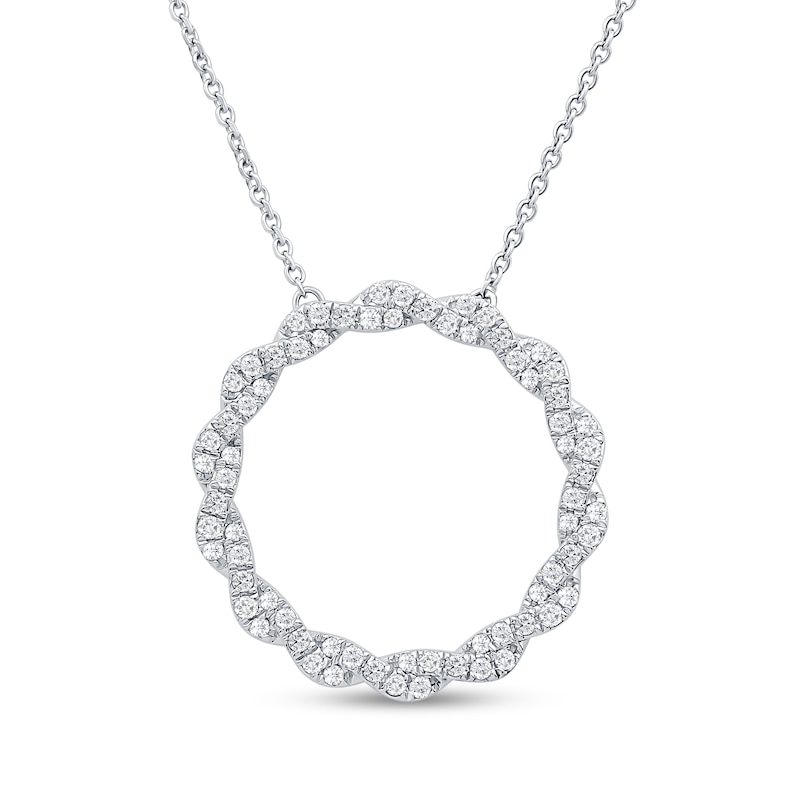 1/2 CT. T.W. Diamond Large Twist Circle Necklace in 10K White Gold - 19"