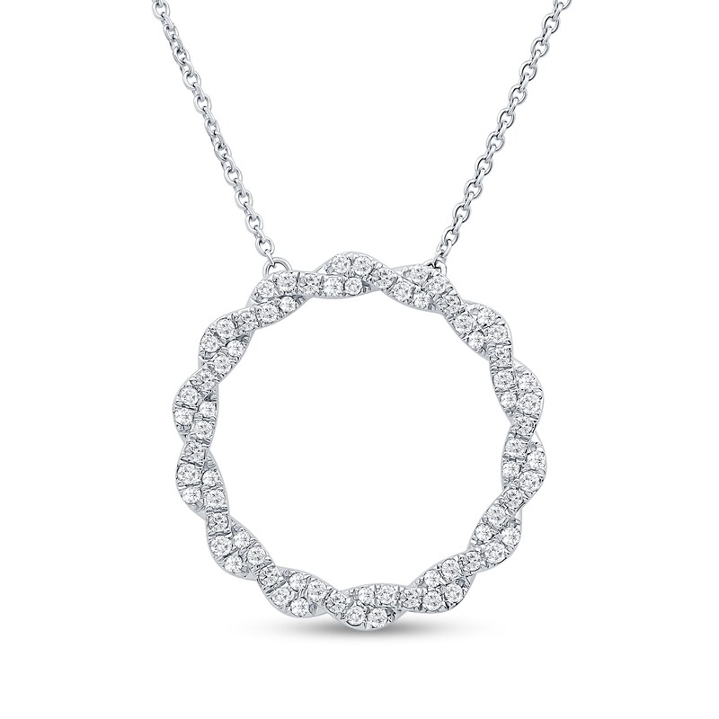 Main Image 1 of 1/2 CT. T.W. Diamond Large Twist Circle Necklace in 10K White Gold - 19"