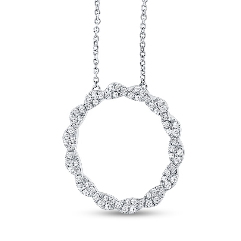 Main Image 3 of 1/2 CT. T.W. Diamond Large Twist Circle Necklace in 10K White Gold - 19"