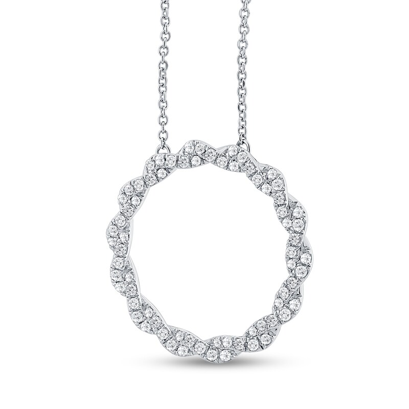 1/2 CT. T.W. Diamond Large Twist Circle Necklace in 10K White Gold - 19"