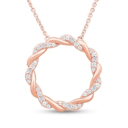1/4 CT. T.W. Diamond and Polished Twist Circle Necklace in 10K Rose Gold - 19"