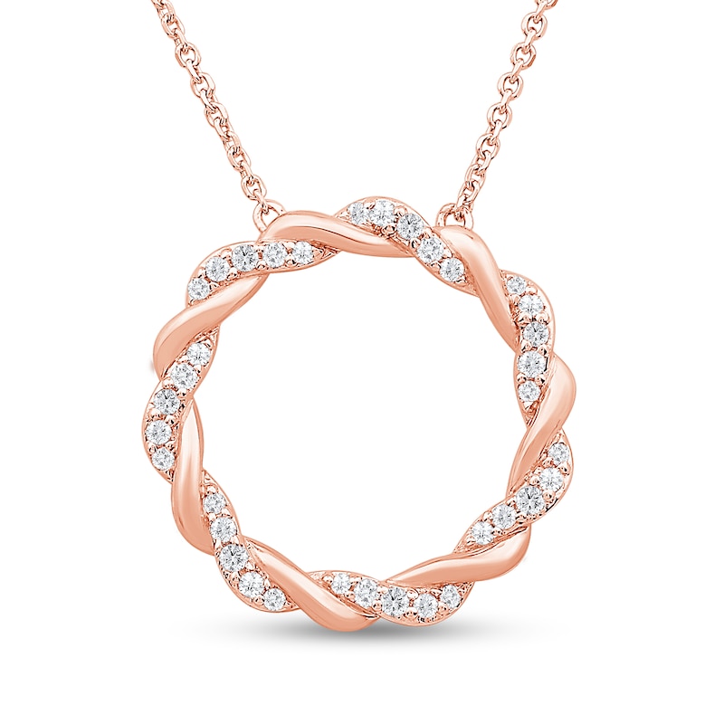 Main Image 1 of 1/4 CT. T.W. Diamond and Polished Twist Circle Necklace in 10K Rose Gold - 19"
