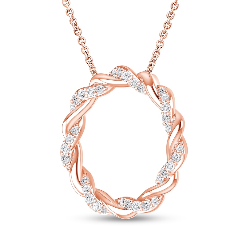 Main Image 3 of 1/4 CT. T.W. Diamond and Polished Twist Circle Necklace in 10K Rose Gold - 19"