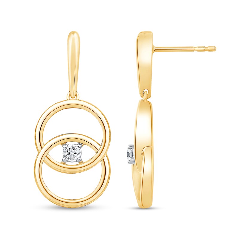 Main Image 1 of 1/10 CT. T.W. Diamond Solitaire Intertwined Double Circle Drop Earrings in 10K Gold