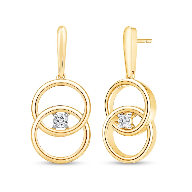 Main Image 2 of 1/10 CT. T.W. Diamond Solitaire Intertwined Double Circle Drop Earrings in 10K Gold