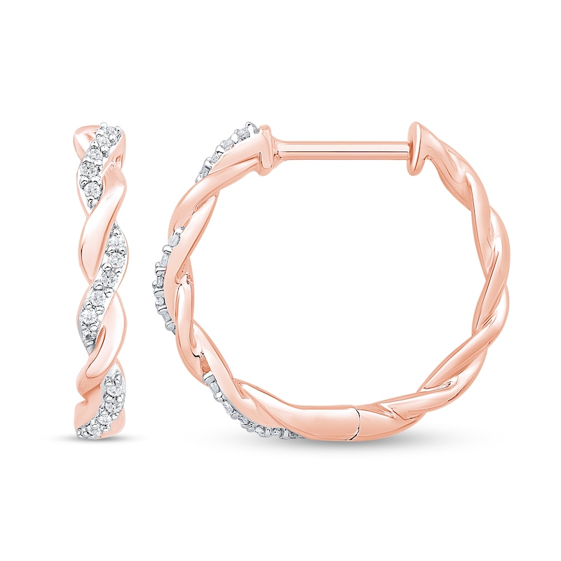 Main Image 1 of 1/4 CT. T.W. Diamond and Polished Twist Hoop Earrings in 10K Rose Gold