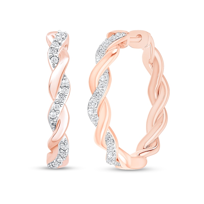 Main Image 2 of 1/4 CT. T.W. Diamond and Polished Twist Hoop Earrings in 10K Rose Gold