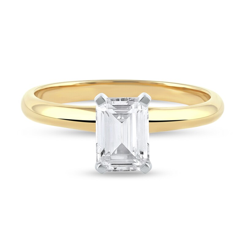 Main Image 3 of 1 CT. Certified Emerald-Cut Lab-Grown Diamond Solitaire Engagement Ring in 14K Gold (F/VS2)